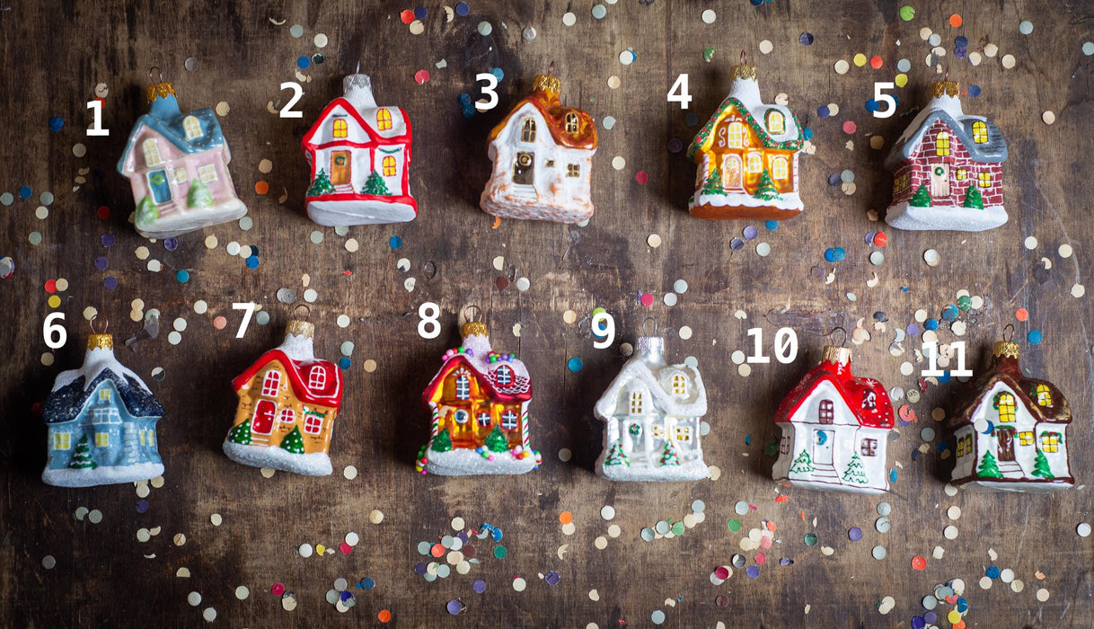 Christmas glass house ornaments, Rustic Xmas tree hanging