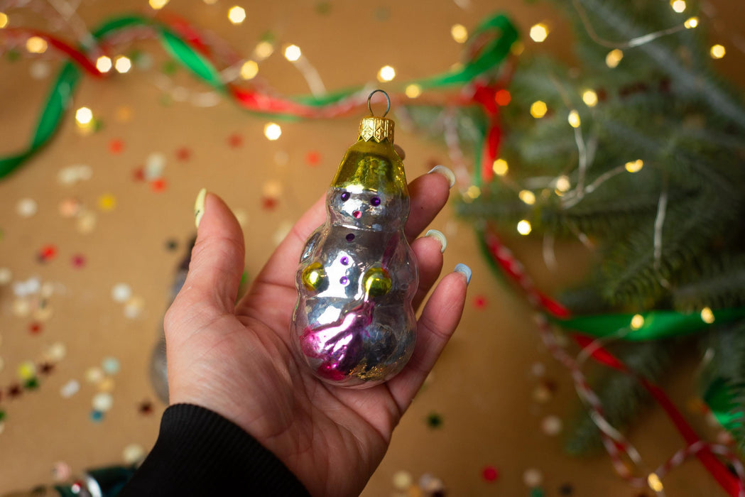 Vintage Glass Snowman Christmas Ornament