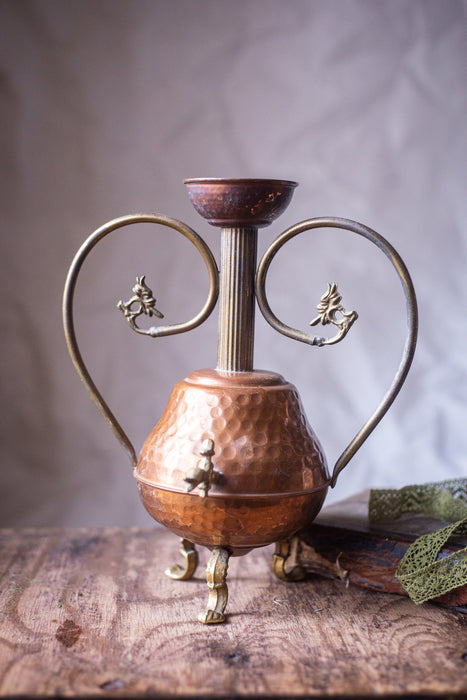 Vintage brass pitcher, metal water jug, rustic metal flower vase,