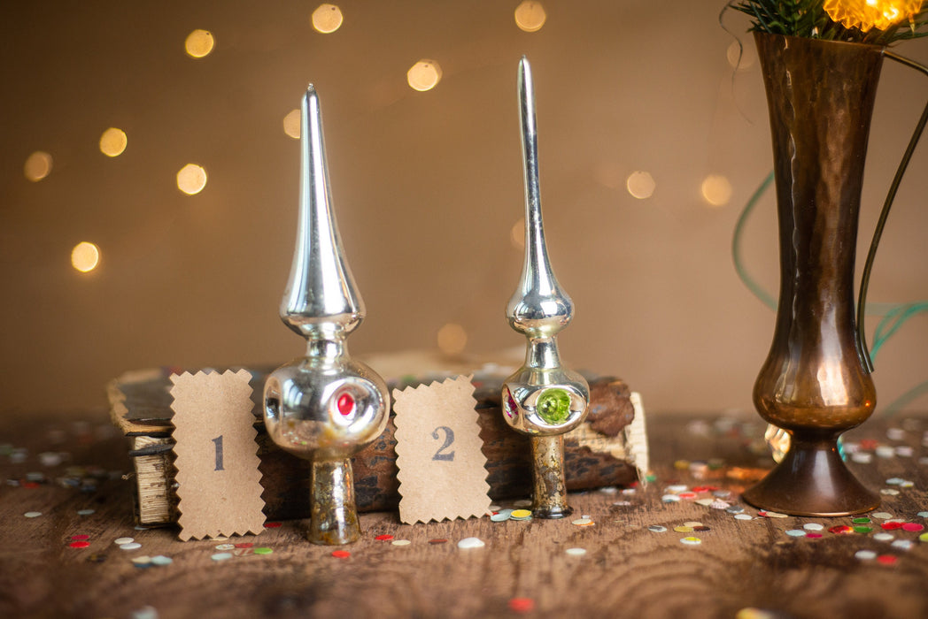 Vintage Silver Indent Glass Christmas Tree Topper – 1970s
