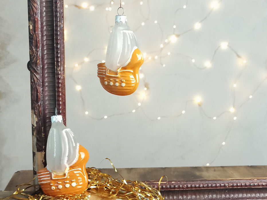 Glass Ship Christmas Ornament with Frosted Sails