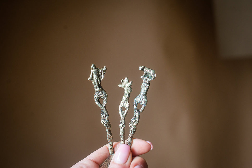 Set of 3 Vintage German Silver Tone Serving Spoons, Mid Century Tableware
