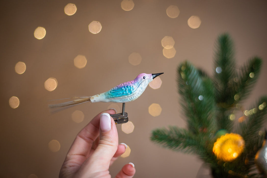 Vintage Glass Bird Clip On Christmas Ornament