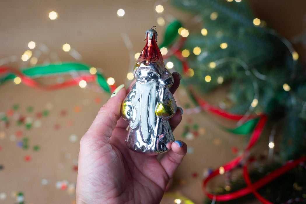 Vintage Creepy Santa Ornament, Folk Art Christmas Tree