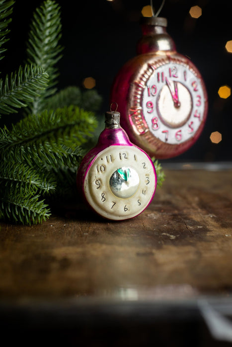 Vintage Glass Clock Ornaments, Nostalgic New Year