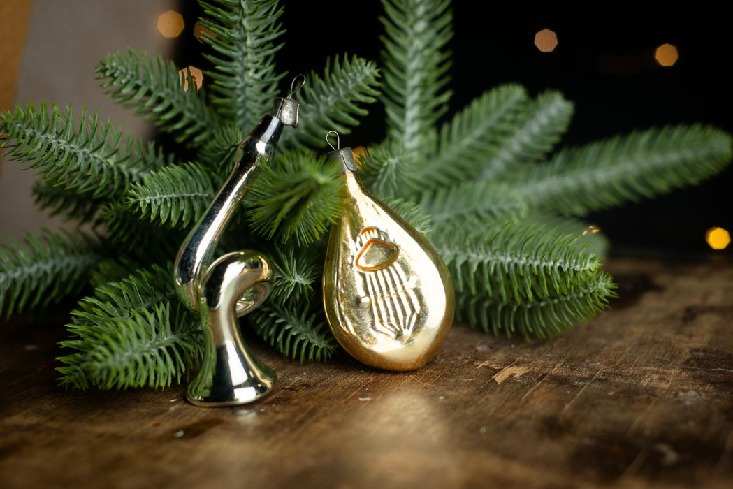 Vintage Glass Musical Ornaments Trumpet Bandura