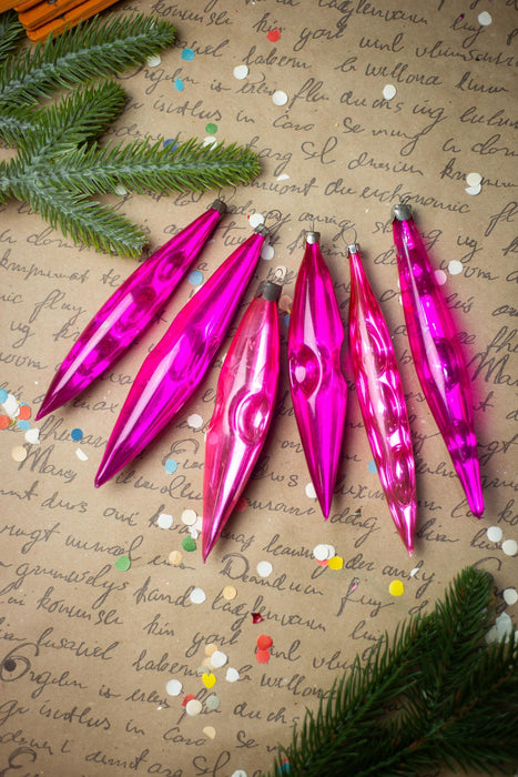 Vintage Pink Reflector Icicles – Set of 6