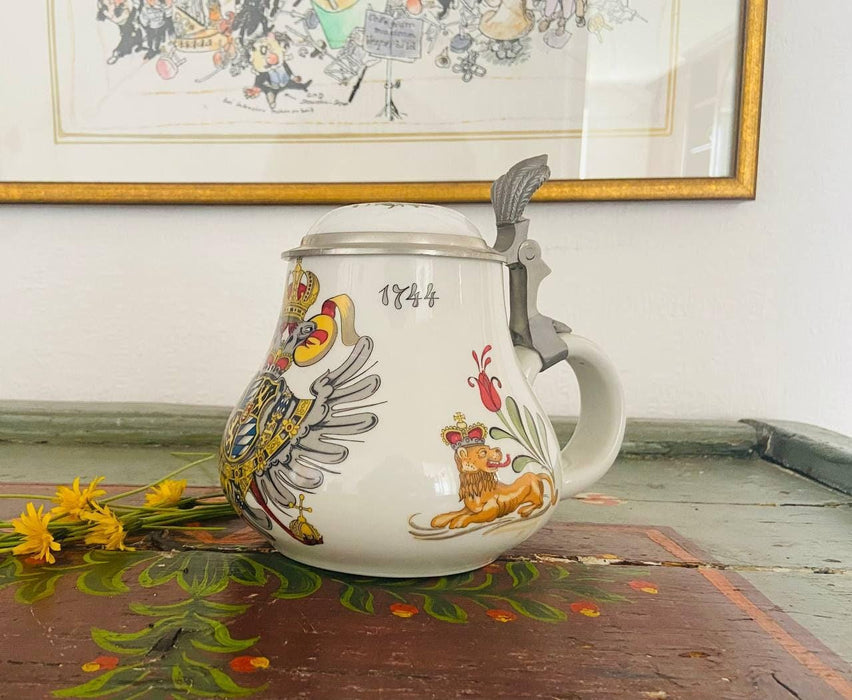 Vintage Bavarian Beer Stein Ceramic Mug with Pewter Lid Lion Eagle Crest