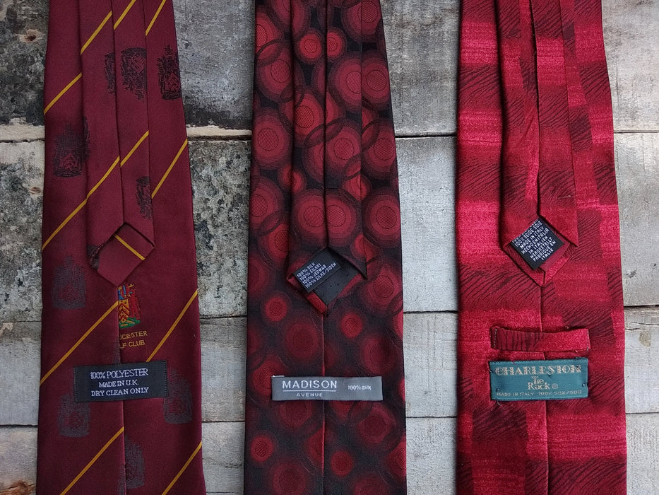 Vintage Burgundy Necktie, Silk Printed Tie, Retro Wedding Mens Accessory