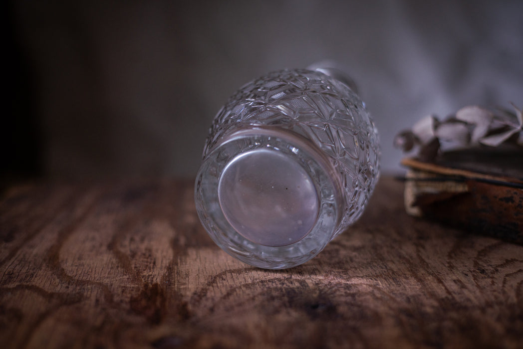 Vintage crystal glass decanter, alcohol carafe, vintage MCM barware, collectible whiskey decanter