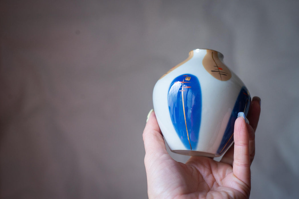 Mid Century Ceramic Vase – Bauhaus Style Abstract Painted Pottery, Modernist Art Home Decor