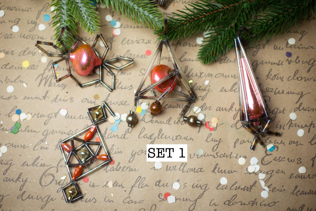 Vintage Geometric Glass Ornaments – Set of 4