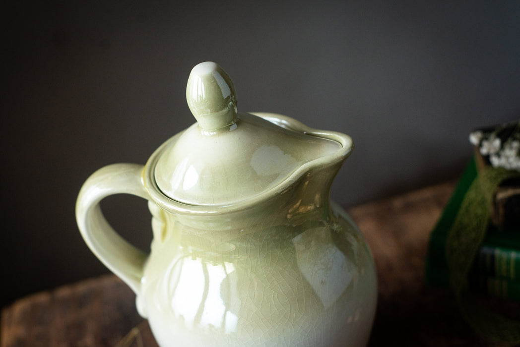 Vintage ceramic pitcher, Pottery milk jug with lid,  lidded carafe, Water or tea jug, Ceramic dinnerware
