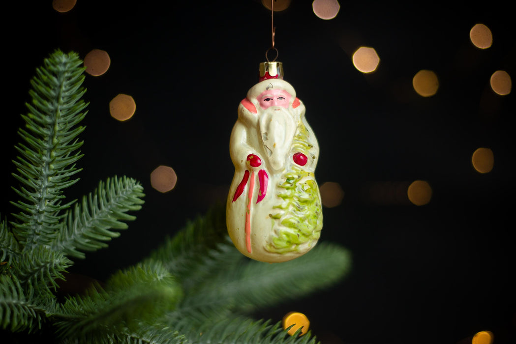 Vintage Glass Santa Claus Ornament, Mid Century Old World