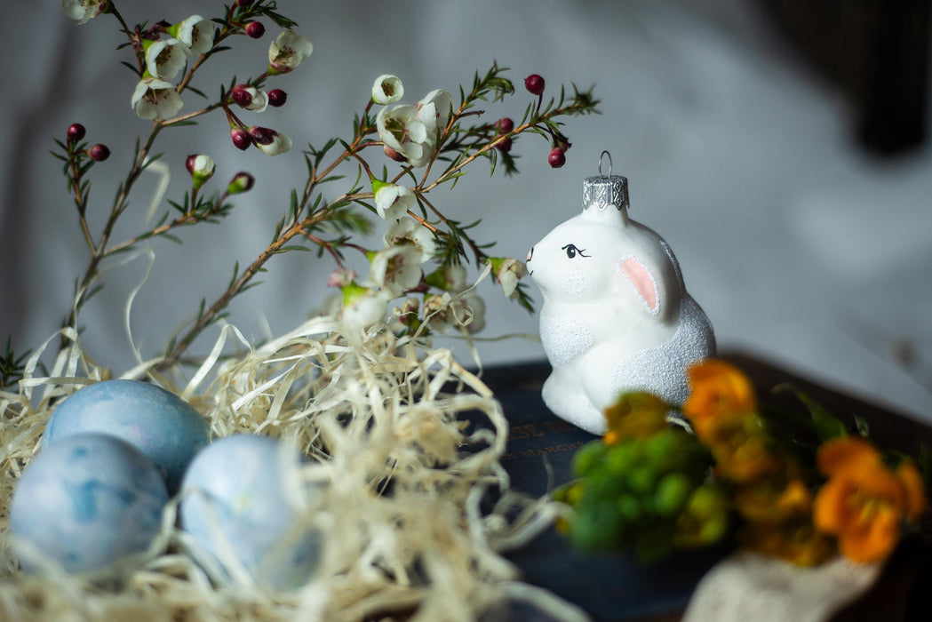 Glass Bunny Ornament - Hand Blown Glass Bunny Easter Tree Decoration