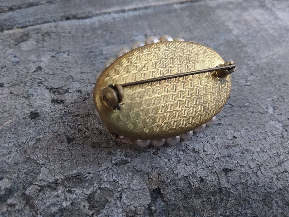 Vintage Oval Brooch with Faux Pearls, Classic 1970s Pin for Coat or Jacket