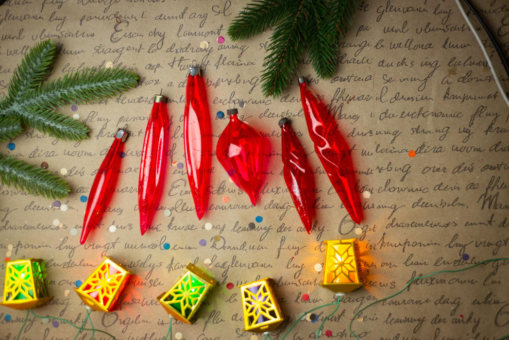 Vintage Red Glass Christmas Ornaments, Set of 6 – 1950s
