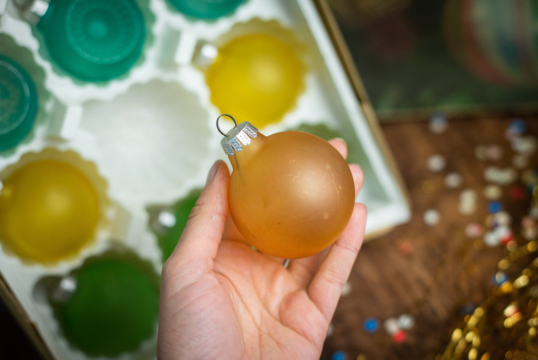 Vintage Frosted Glass Ornaments, 1980s Matte Multicolour Baubles.