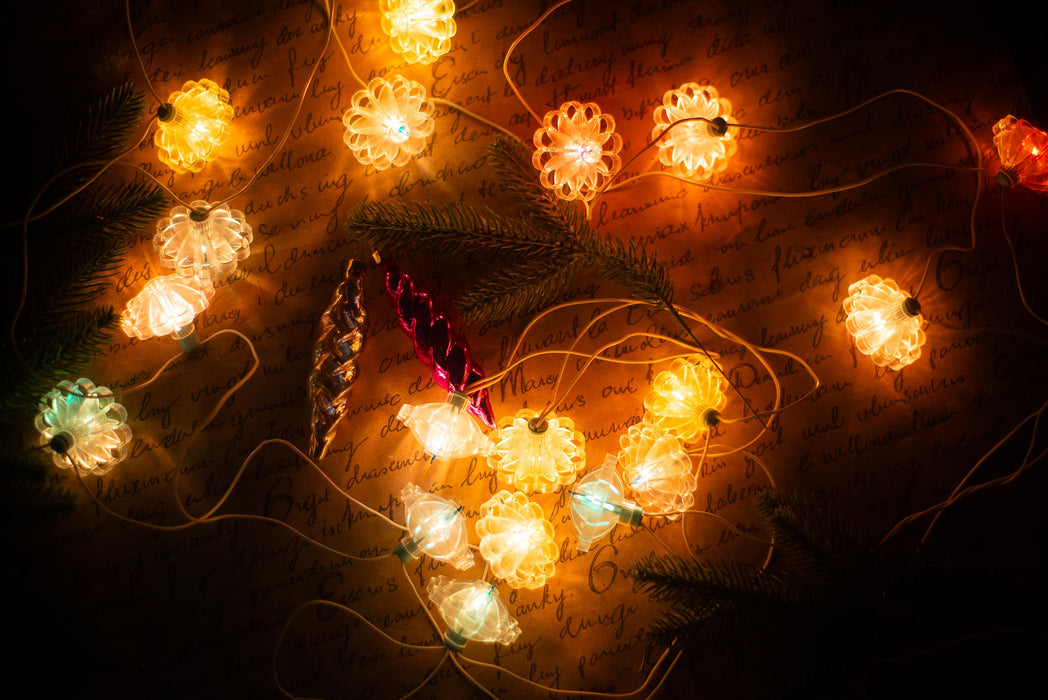 Vintage Flower Christmas Lights, Retro Christmas Tree Garland, Working Christmas String Lights