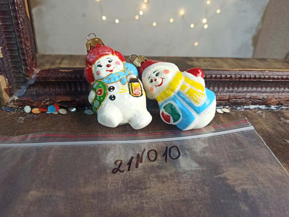 Hand-Blown Glass Snowmen Ornaments, Colorful Christmas