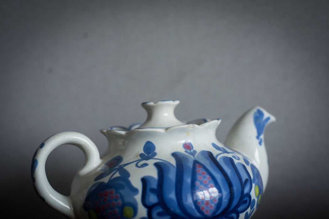Vintage Ceramic Teapot Set', Blue Gzhel Floral Two-Pot Teapots