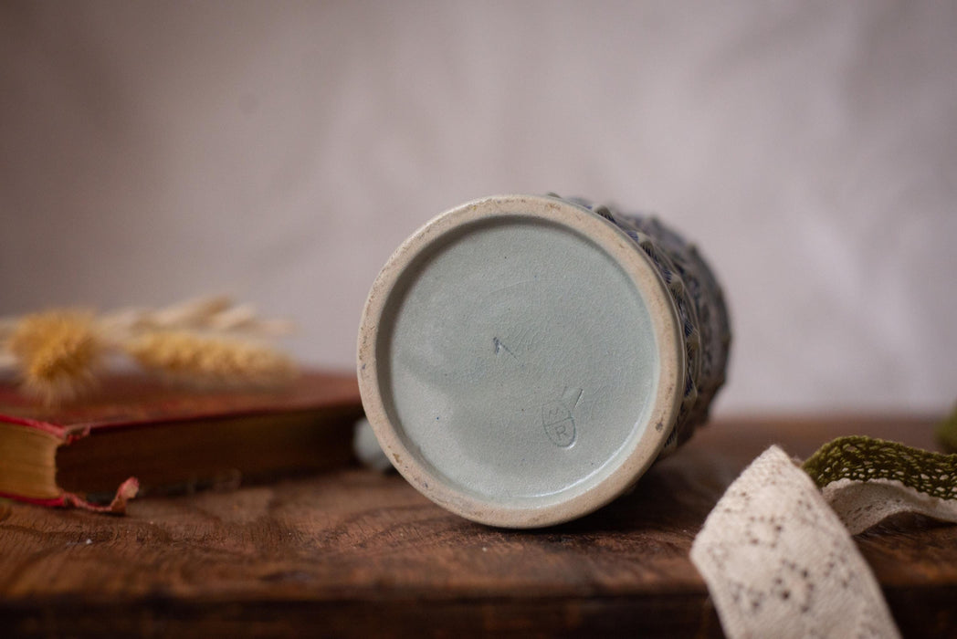 Vintage Bavarian Beer Stein Blue Ceramic German Mug with Pewter Lid