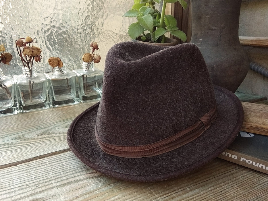 Vintage Felt Homburg Hat, 1970s Brown Unisex Classic Fall Winter Style