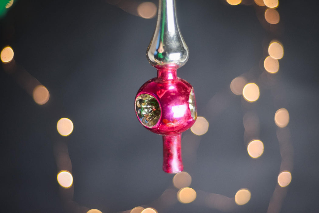 Vintage Silver & Orange Indent Glass Tree Topper – 1960s