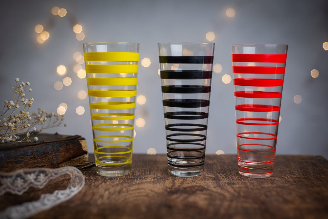 1980s Striped Drinking Glass – Yellow or Black