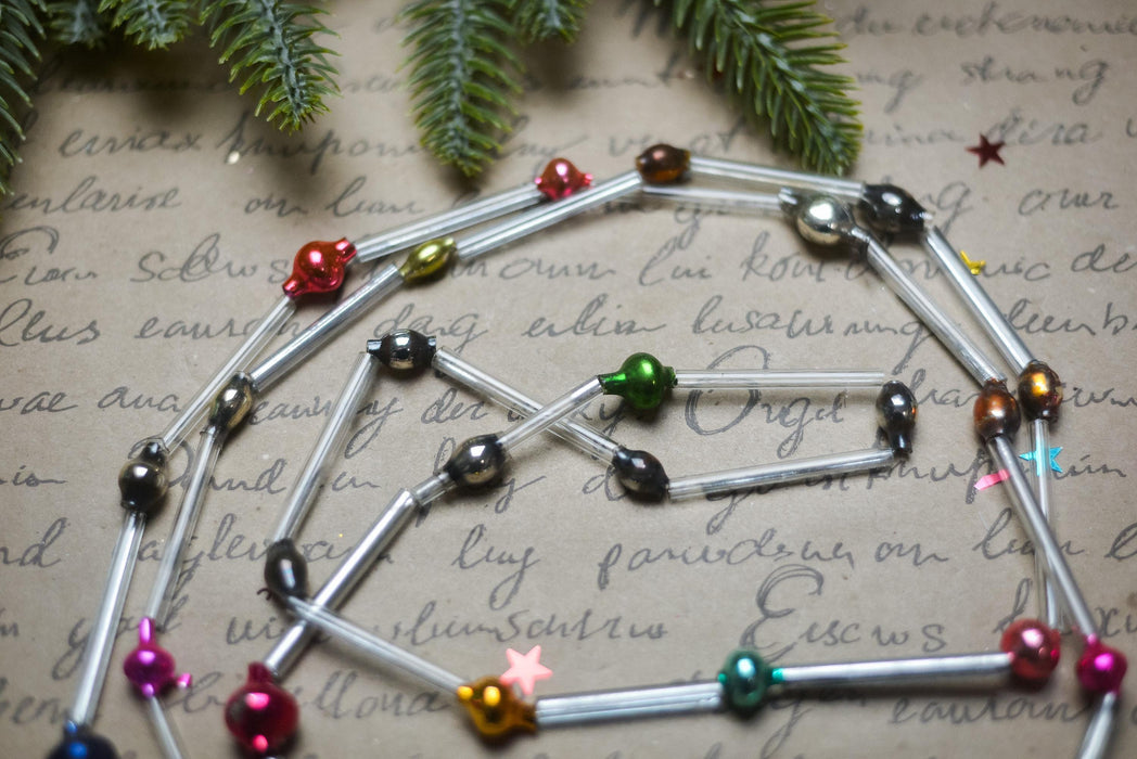 Vintage Bugle Bead Garland, Soviet Glass Garland 1970s