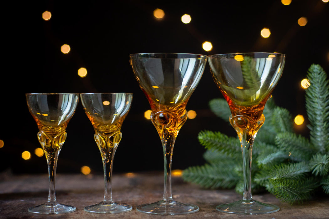 Vintage Amber Stemware Pair – Mid-Century Barware