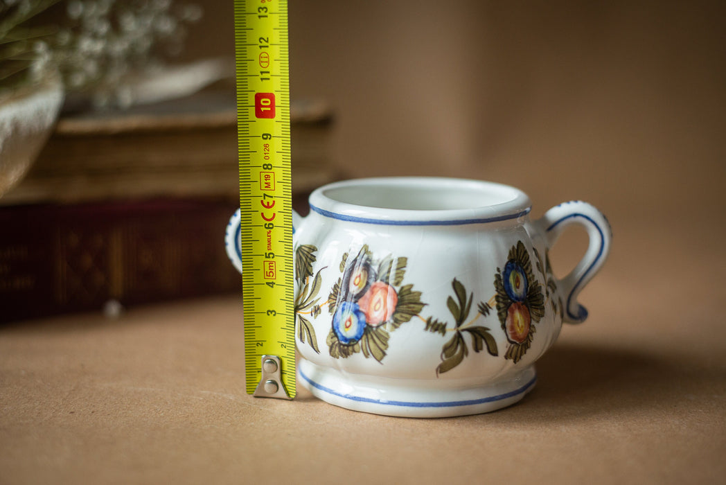 Ceramic Small Bowl – Vintage Italian Pottery With Orange Green Flower Pattern Handles