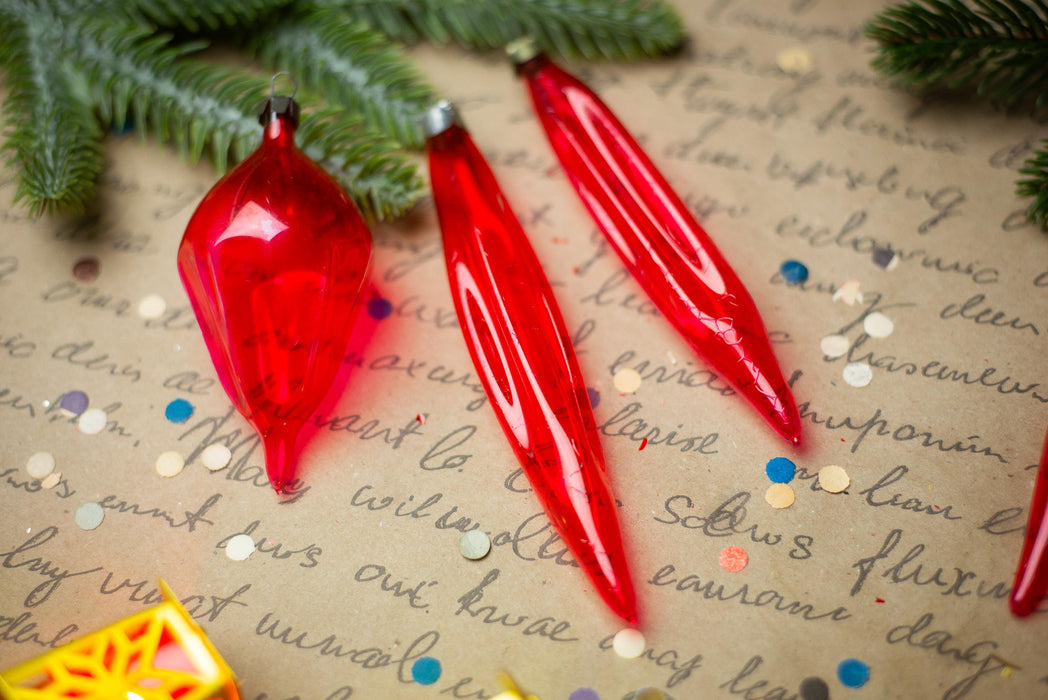 Vintage Red Glass Christmas Ornaments, Set of 6 – 1950s