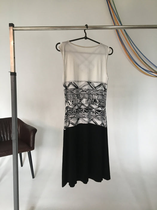 Vintage Midi Dress – 80s Retro Sundress with Adjustable Waist Belt | Black White Dress