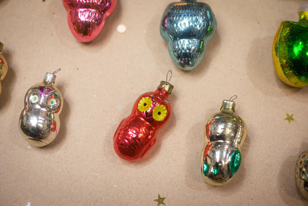 Vintage Glass Owl Christmas Ornaments, Xmas Tree Hanging