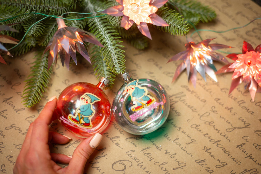 Vintage Christmas Ornaments with Gnome Elves – Set of 4 in Original Box