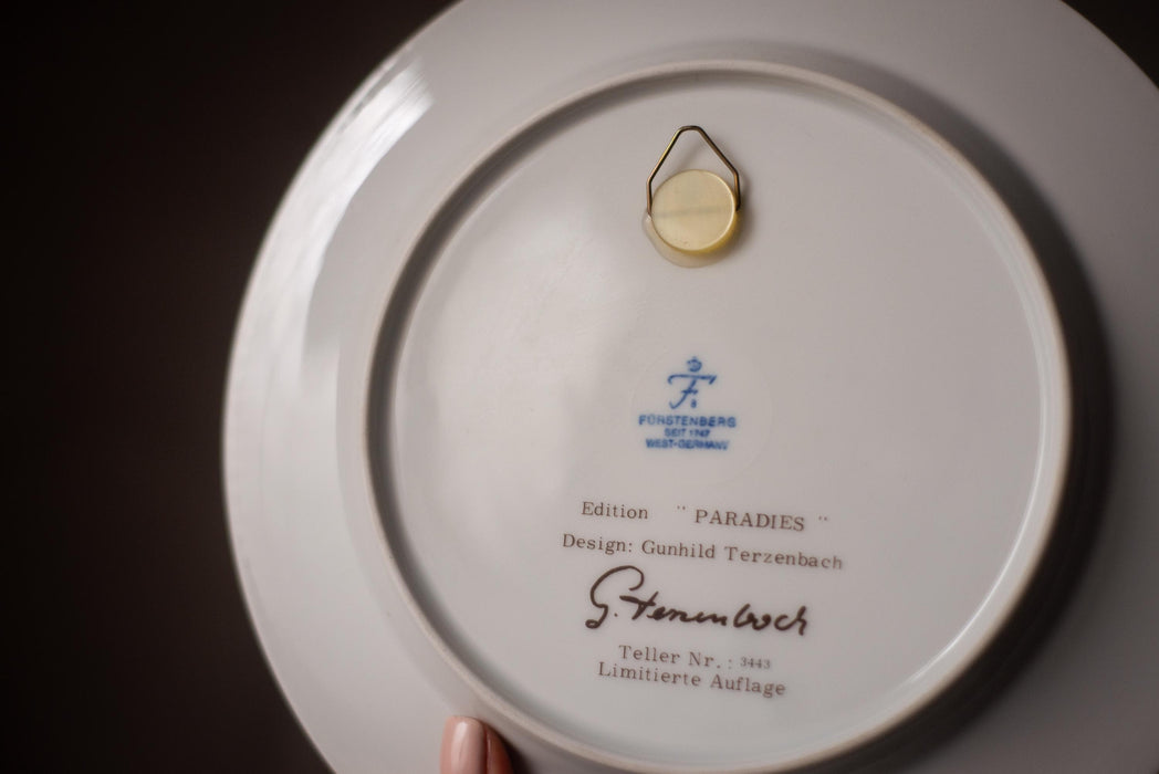 Paradies Porcelain Plate Set – Vintage German Porcelain, Hand Painted Peacock Bird Design