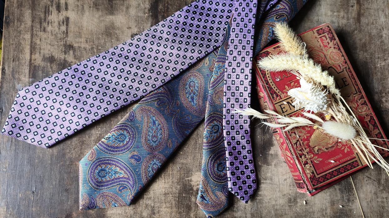 Vintage Silk Designer Ties Crochet & Biaggini, Paisley Geometric Neckties, Mens Formal Accessories