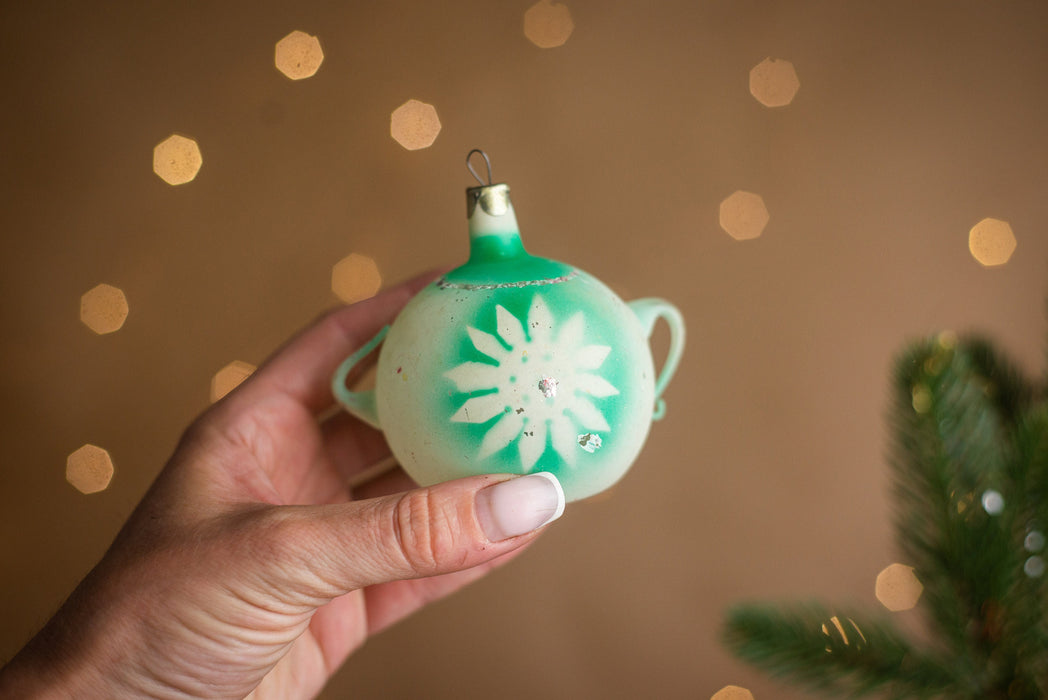 Vintage Glass Kettle Ornament, Rustic Christmas Tree