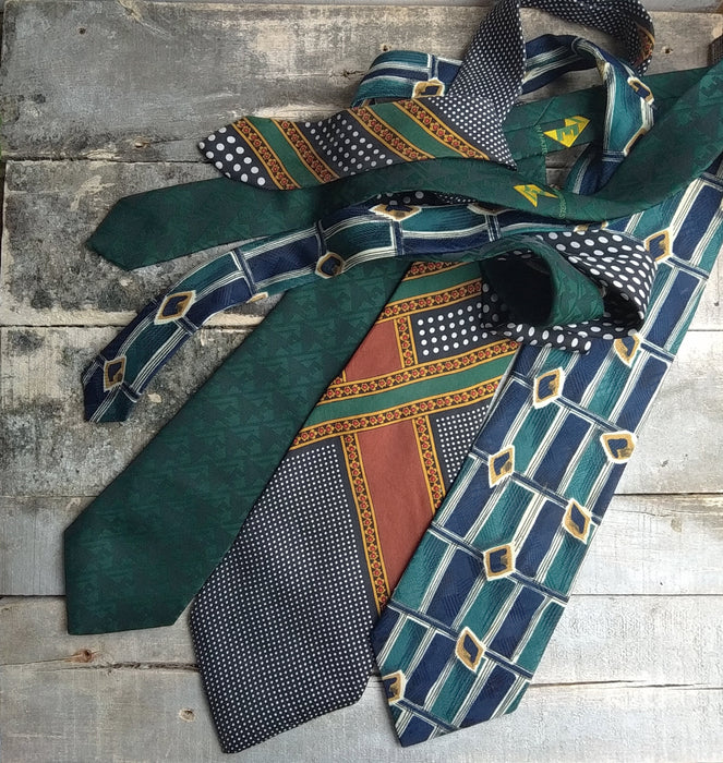 Vintage 1980s Geometric Silk Tie Options, Classic British Retro Menswear