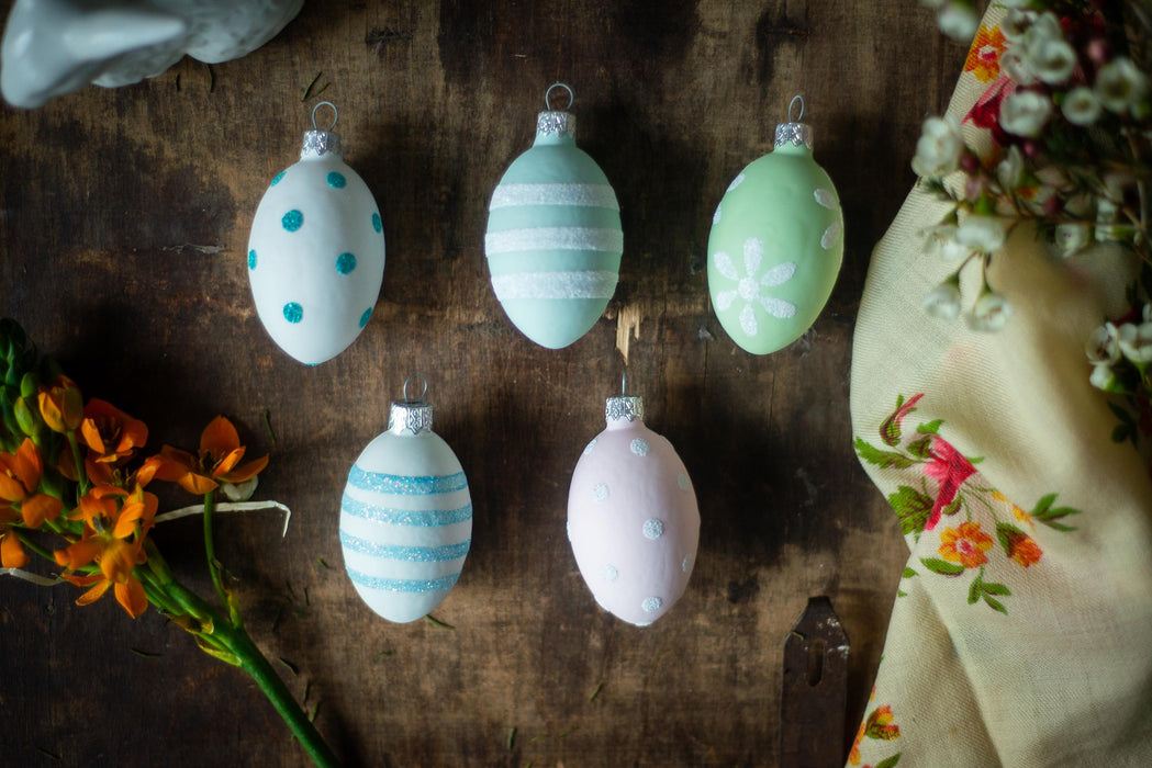 Glass Easter Egg Ornaments - Hand Painted Hanging Eggs for Easter Tree Decor