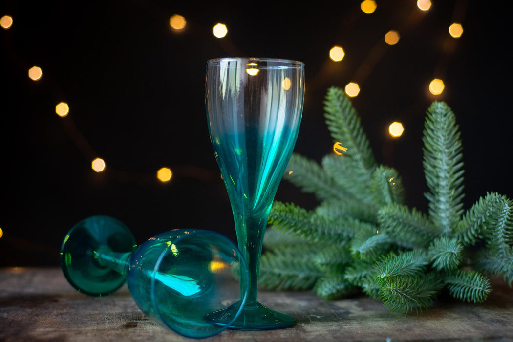 Vintage Green Champagne Flutes – Set of 2