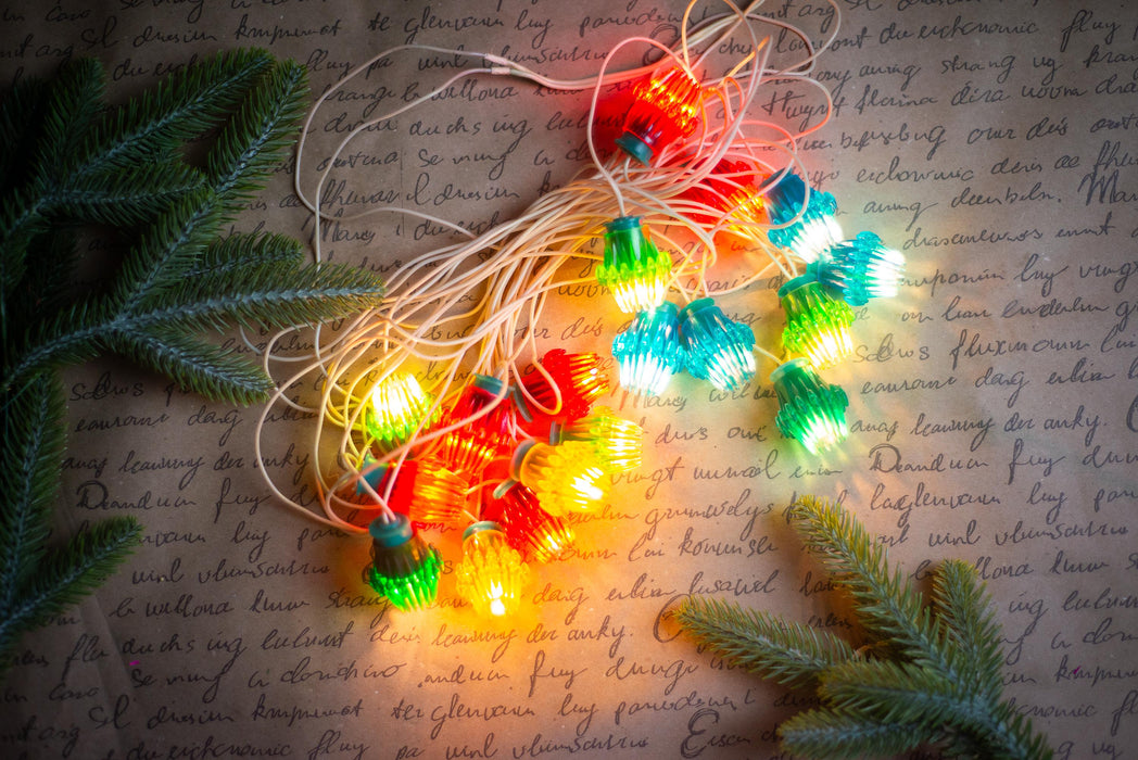 Vintage Ribbed Christmas Lights, Retro Christmas Tree Garland, Working Christmas String Lights