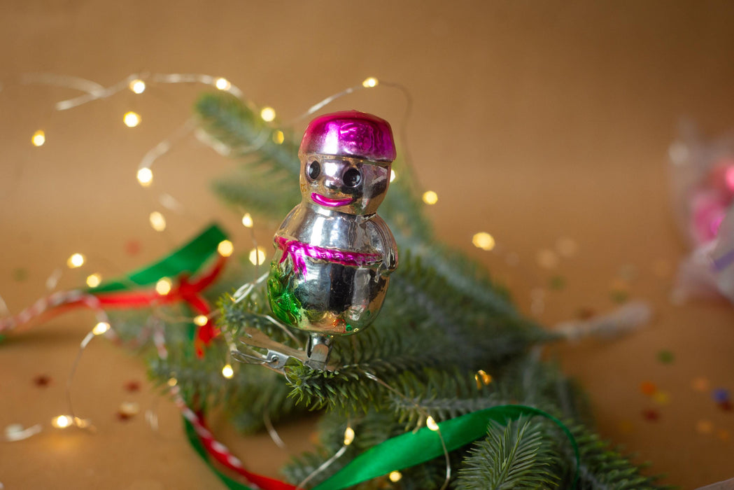 Vintage Glass Snowman Christmas Ornament