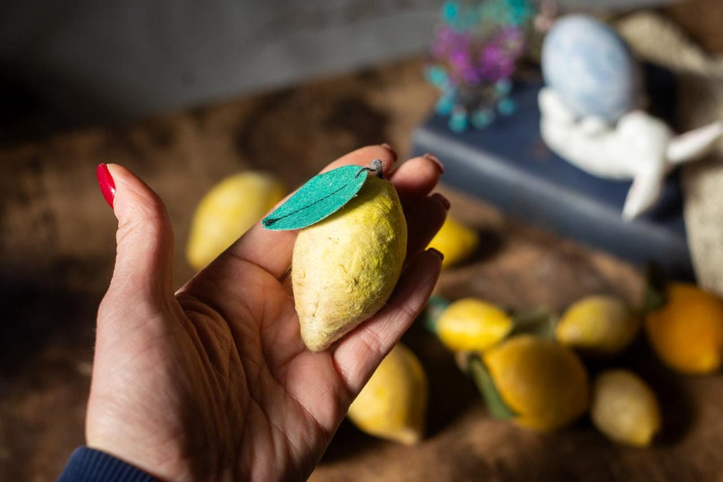 Spun Cotton Lemon Ornaments', Vintage Paper Mache Lemon Ornaments