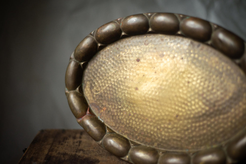 Vintage Brass Tray - 1950s German Oval Hammered Metal Serving Platter