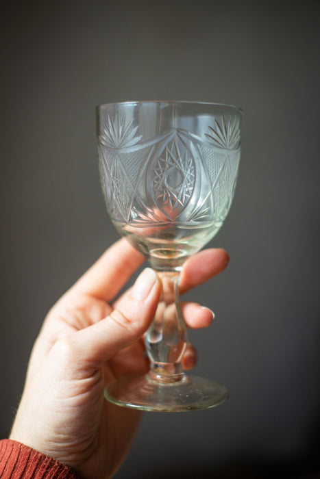 Vintage Etched Crystal Sherry Glasses – Set of 2