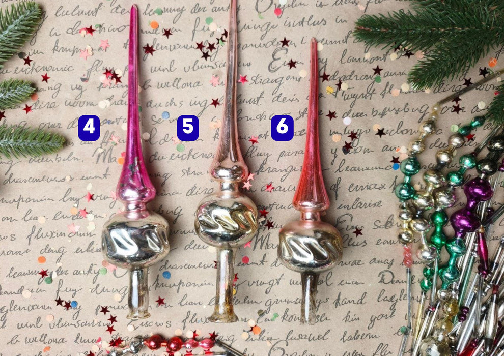 Vintage Silver & Pink Glass Christmas Tree Topper – 1960s