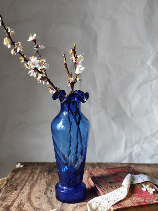 Cobalt Blue Glass Vase Mid Century, Tall Retro Aesthetic Decor