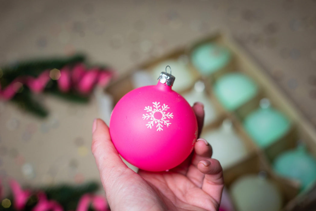 Vintage Christmas Baubles - Set of 12 Handpainted Glass Ornaments in Original Box
